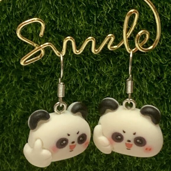 Panda Earring, Panda Bear Jewelry, Gift, Panda Jewelry, Silly Animal Earring - Picture 1 of 9